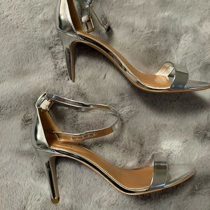 JCrew Mirror Metallic silver leather shiny slingback stiletto heel